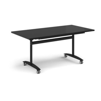 Rectangular deluxe flip top meeting table with black frame 1600mm x 800mm -Black - DFLP16-K-BK