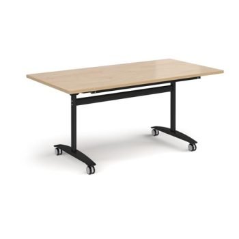 Rectangular deluxe flip top meeting table with black frame 1600mm x 800mm -Kendal oak - DFLP16-K-KO