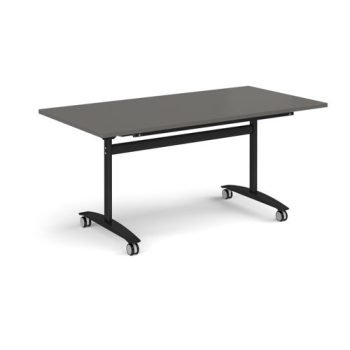 Rectangular deluxe flip top meeting table with black frame 1600mm x 800mm - Onyx Grey - DFLP16-K-OG