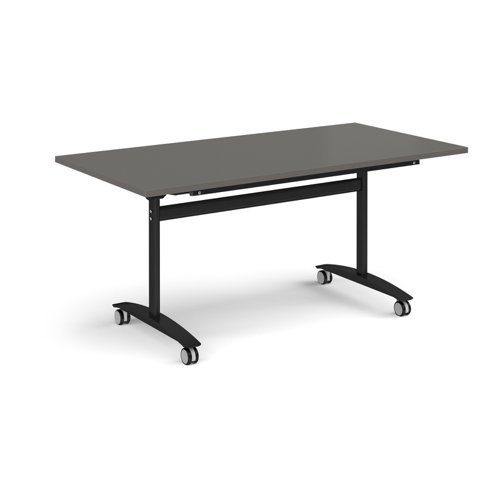 Rectangular deluxe flip top meeting table with black frame 1600mm x 800mm - Onyx Grey - DFLP16-K-OG