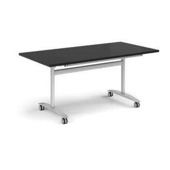 Rectangular deluxe flip top meeting table with silver frame 1600mm x 800mm - Black - DFLP16-S-BK