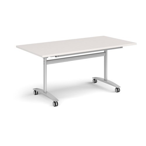 Rectangular deluxe flip top meeting table with silver frame 1600mm x 800mm - Light Grey - DFLP16-S-LG