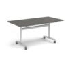 Rectangular deluxe flip top meeting table with silver frame 1600mm x 800mm - Onyx Grey - DFLP16-S-OG