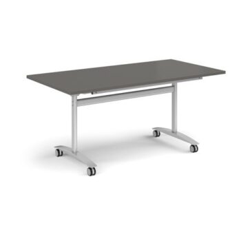 Rectangular deluxe flip top meeting table with silver frame 1600mm x 800mm - Onyx Grey - DFLP16-S-OG