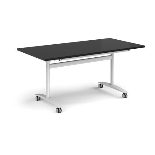 Rectangular deluxe flip top meeting table with white frame 1600mm x 800mm - Black - DFLP16-WH-BK