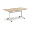 Rectangular deluxe flip top meeting table with white frame 1600mm x 800mm - Kendal oak - DFLP16-WH-KO