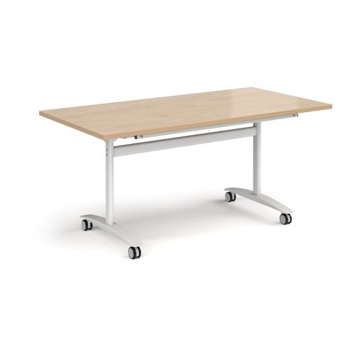 Rectangular deluxe flip top meeting table with white frame 1600mm x 800mm - Kendal oak - DFLP16-WH-KO