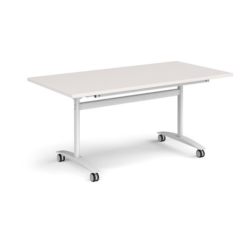 Rectangular deluxe flip top meeting table with white frame 1600mm x 800mm - Light Grey - DFLP16-WH-LG