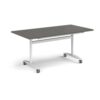 Rectangular deluxe flip top meeting table with white frame 1600mm x 800mm - Onyx Grey - DFLP16-WH-OG