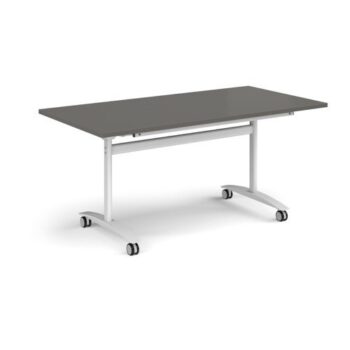 Rectangular deluxe flip top meeting table with white frame 1600mm x 800mm - Onyx Grey - DFLP16-WH-OG