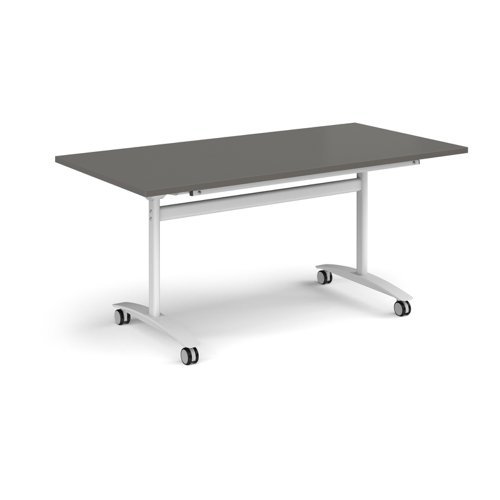 Rectangular deluxe flip top meeting table with white frame 1600mm x 800mm - Onyx Grey - DFLP16-WH-OG