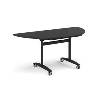 Semi circular deluxe flip top meeting table with black frame 1600mm x 800mm - Black - DFLPS-K-BK