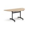 Semi circular deluxe flip top meeting table with black frame 1600mm x 800mm -Kendal oak - DFLPS-K-KO