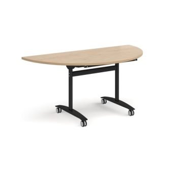 Semi circular deluxe flip top meeting table with black frame 1600mm x 800mm -Kendal oak - DFLPS-K-KO