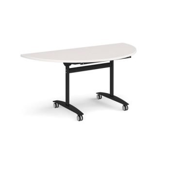 Semi circular deluxe flip top meeting table with black frame 1600mm x 800mm - Light Grey - DFLPS-K-LG