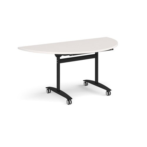 Semi circular deluxe flip top meeting table with black frame 1600mm x 800mm - Light Grey - DFLPS-K-LG