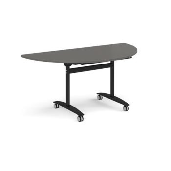 Semi circular deluxe flip top meeting table with black frame 1600mm x 800mm -Onyx Grey - DFLPS-K-OG