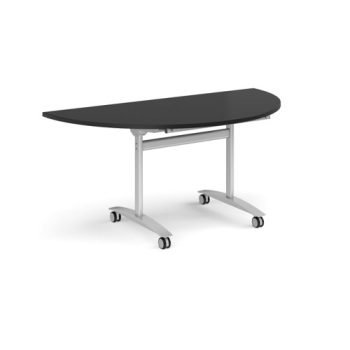 Semi circular deluxe flip top meeting table with silver frame 1600mm x 800mm - Black - DFLPS-S-BK