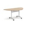 Semi circular deluxe flip top meeting table with silver frame 1600mm x 800mm - Kendal oak - DFLPS-S-KO