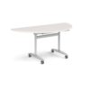 Semi circular deluxe flip top meeting table with silver frame 1600mm x 800mm - Light Grey - DFLPS-S-LG