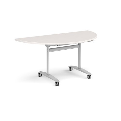 Semi circular deluxe flip top meeting table with silver frame 1600mm x 800mm - Light Grey - DFLPS-S-LG