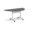 Semi circular deluxe flip top meeting table with silver frame 1600mm x 800mm - Onyx Grey - DFLPS-S-OG