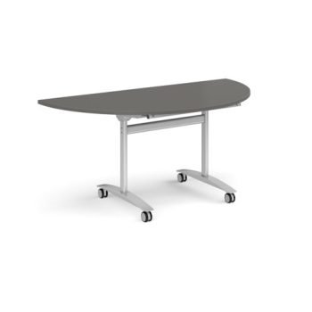 Semi circular deluxe flip top meeting table with silver frame 1600mm x 800mm - Onyx Grey - DFLPS-S-OG