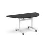 Semi circular deluxe flip top meeting table with white frame 1600mm x 800mm - Black - DFLPS-WH-BK