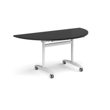 Semi circular deluxe flip top meeting table with white frame 1600mm x 800mm - Black - DFLPS-WH-BK