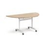 Semi circular deluxe flip top meeting table with white frame 1600mm x 800mm - Kendal oak - DFLPS-WH-KO