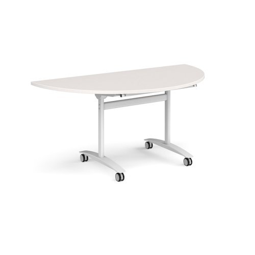 Semi circular deluxe flip top meeting table with white frame 1600mm x 800mm - Light Grey - DFLPS-WH-LG