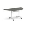 Semi circular deluxe flip top meeting table with white frame 1600mm x 800mm - Onyx Grey - DFLPS-WH-OG