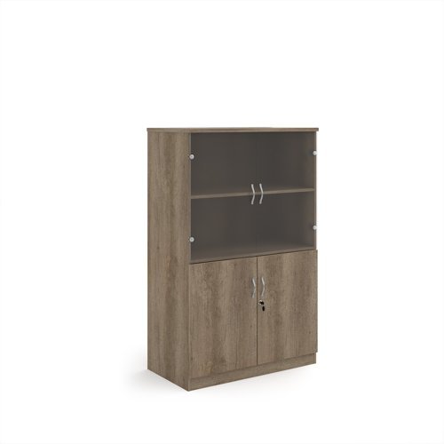 Deluxe combination unit with glass upper doors 1600mm high with 3 shelves - Nebraska Oak - DG16NO
