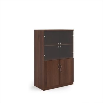 Deluxe combination unit with glass upper doors 1600mm high with 3 shelves - Walnut - DG16W