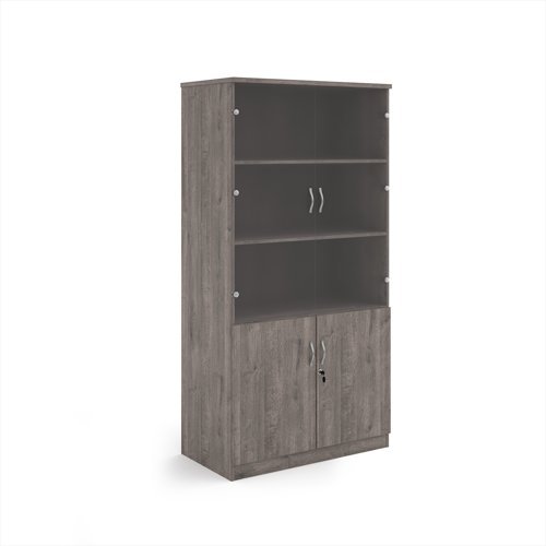 Deluxe combination unit with glass upper doors 2000mm high with 4 shelves - Grey Oak - DG20GO
