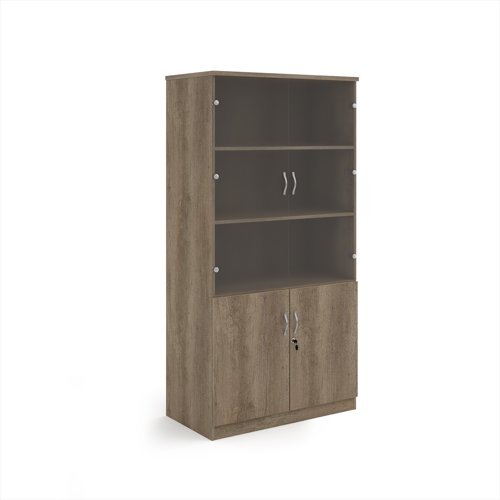 Deluxe combination unit with glass upper doors 2000mm high with 4 shelves - Nebraska Oak - DG20NO