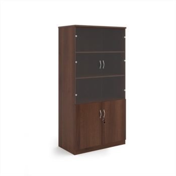 Deluxe combination unit with glass upper doors 2000mm high with 4 shelves - Walnut - DG20W