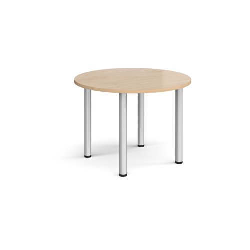Circular silver radial leg meeting table 1000mm - Kendal Oak - DRL1000C-S-KO