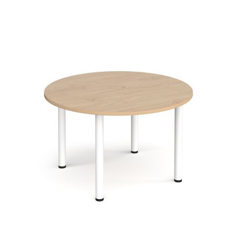 Circular white radial leg meeting table 1200mm - Kendal Oak - DRL1200C-WH-KO
