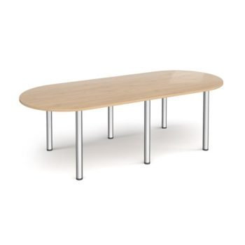 Radial end meeting table 2400mm x 1000mm with 6 chrome radial legs - Kendal Oak - DRL2400-C-KO