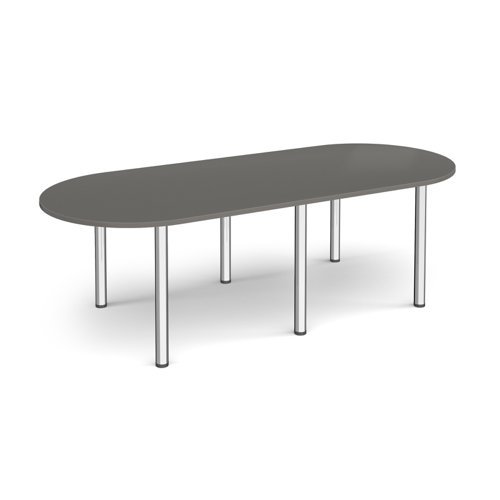 Radial end meeting table 2400mm x 1000mm with 6 chrome radial legs - Onyx Grey - DRL2400-C-OG