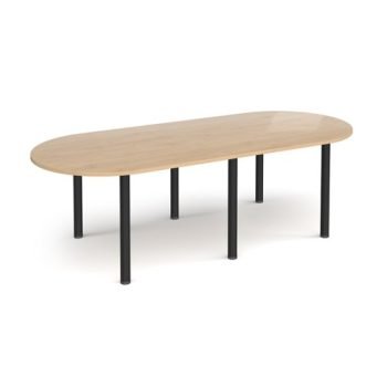 Radial end meeting table 2400mm x 1000mm with 6 black radial legs - Kendal Oak - DRL2400-K-KO