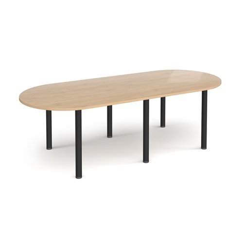 Radial end meeting table 2400mm x 1000mm with 6 black radial legs - Kendal Oak - DRL2400-K-KO