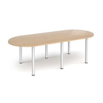 Radial end meeting table 2400mm x 1000mm with 6 silver radial legs - Kendal Oak - DRL2400-S-KO