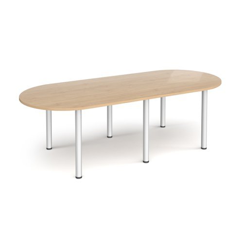Radial end meeting table 2400mm x 1000mm with 6 silver radial legs - Kendal Oak - DRL2400-S-KO