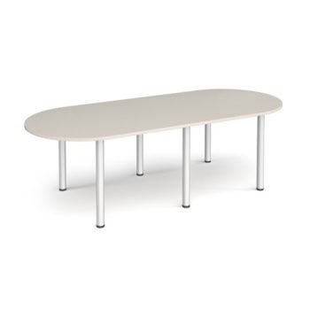 Radial end meeting table 2400mm x 1000mm with 6 silver radial legs -Light Grey - DRL2400-S-LG