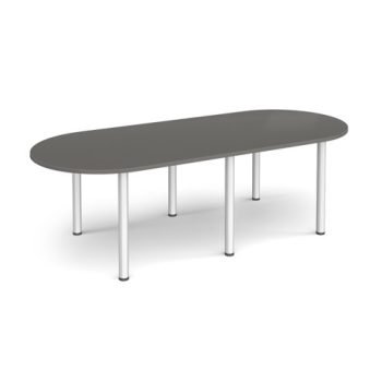 Radial end meeting table 2400mm x 1000mm with 6 silver radial legs - Onyx Grey - DRL2400-S-OG