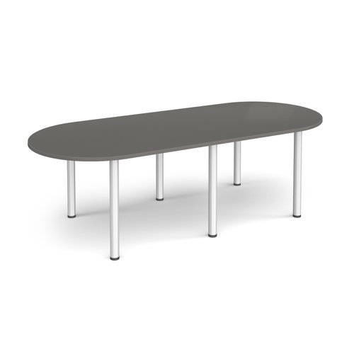 Radial end meeting table 2400mm x 1000mm with 6 silver radial legs - Onyx Grey - DRL2400-S-OG