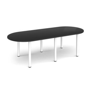 Radial end meeting table 2400mm x 1000mm with 6 white radial legs -Black - DRL2400-WH-BK