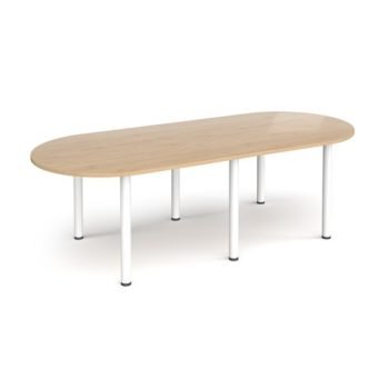 Radial end meeting table 2400mm x 1000mm with 6 white radial legs - Kendal Oak - DRL2400-WH-KO